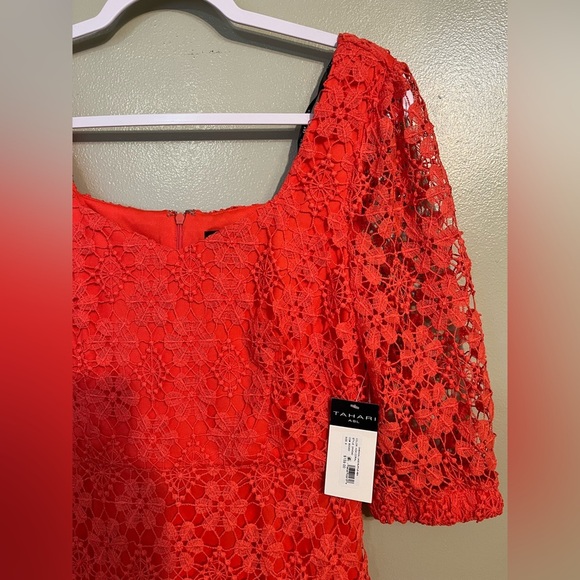 Tahari Womens Lace Tired Lined Square Neck Back Zip Mini Dress Party 6 NWT - Picture 6 of 14